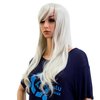 SWACC 26-Inch Long Curly Wave Cosplay Synthetic Wig Colored Hair Piece for Women with Wig Cap (Silvery White)