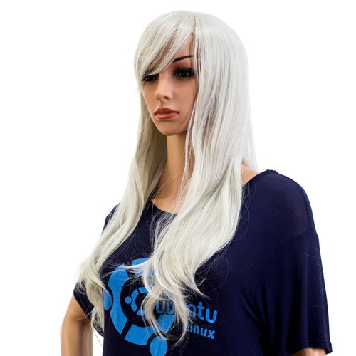 SWACC 26-Inch Long Curly Wave Cosplay Synthetic Wig Colored Hair Piece for Women with Wig Cap (Silvery White)