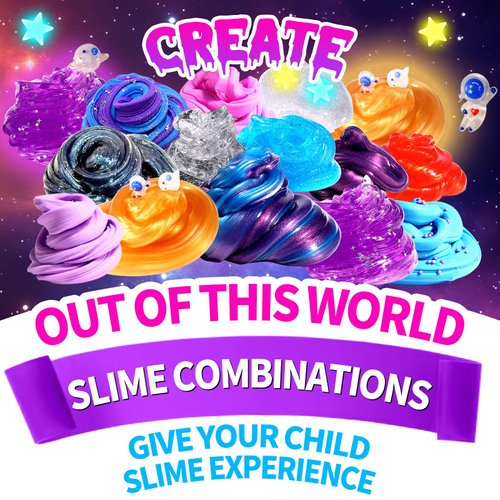 Mini Galaxy Slime Kit, with Glow in The Dark Stickers,Making Butter Slime, Dark Powder to Make Glitter & Galactic Slime, Stress Relief Toys, Party Favors for Kids, for Girls Boys 6 7 8 9 10 11 12