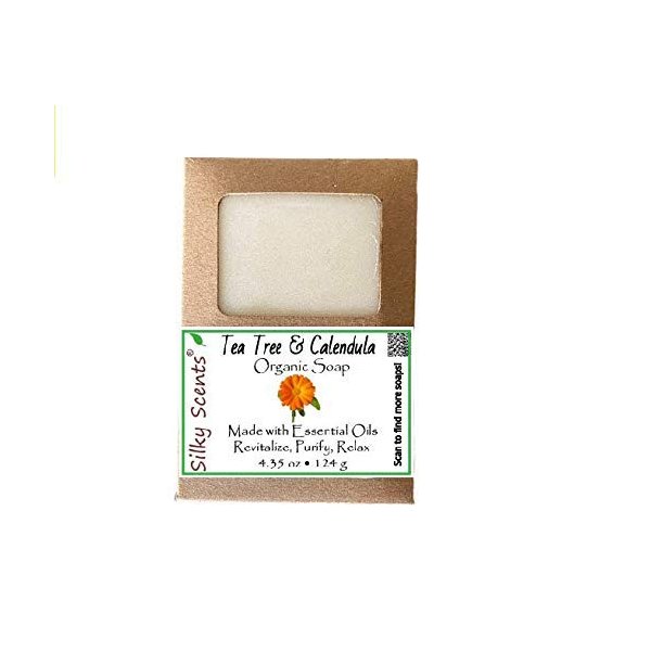 Silky Scents Tea Tree & Calendula Soap Bar - 100% All Natural and Organic Infused with Essential Oil - 1 Soap Bar