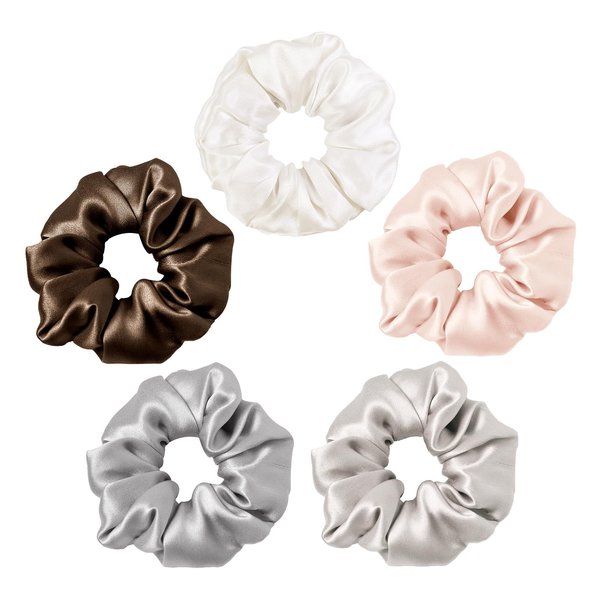 LILYSILK Silk Hair Scrunchies for Frizz&Breakage Prevention, 100% Mulberry Silk Hair Ties No Damage, Elastic Silk ponytail Holders, 5Pcs, Random Color