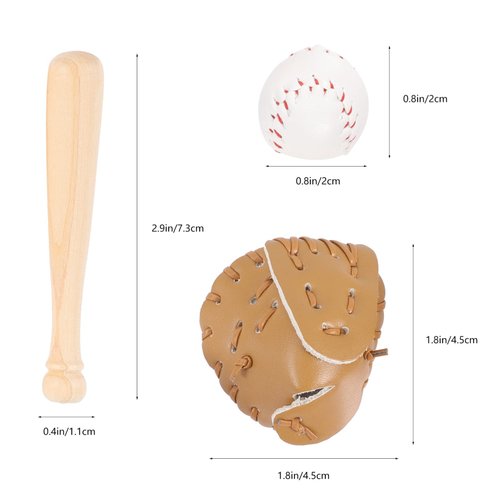 Toyvian 2 Sets of Miniature Baseball Bat Glove and Ball Baseball Cake Decorations for Doll House Accessories Party Favors