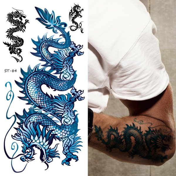 Supperb® Temporary Tattoos - Blue Dragon II (Set of 2)