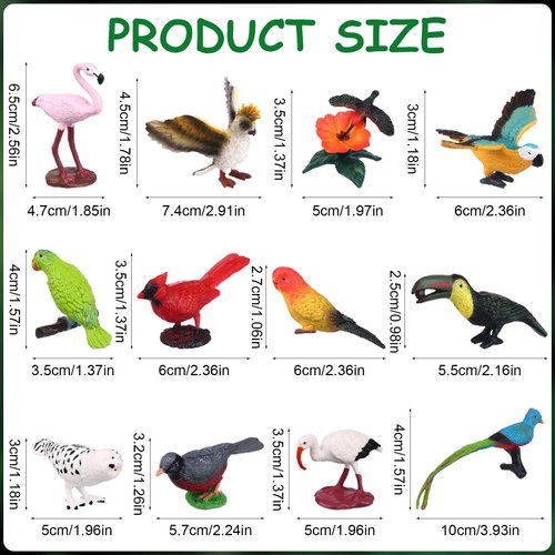 Warmshine 24 Pcs Realistic Bird Animals Figurines Mini Bird Figures Model Eagle Parrot Robin Owl Plastic Bird Figures Toys Fairy Garden Accessories Dollhouse Birthday Cake Toppers