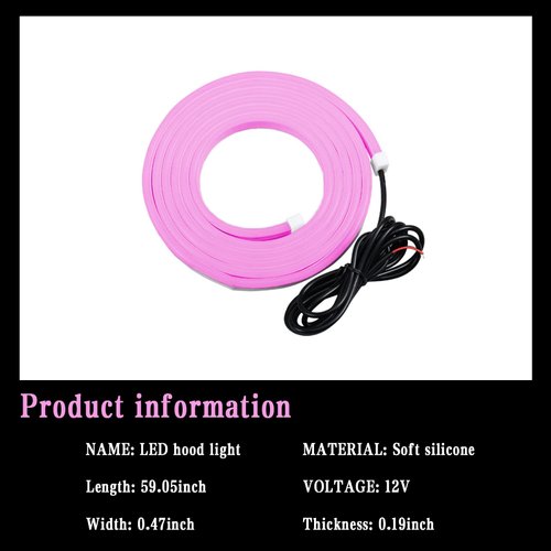 Sodcay Pack-1 Car Hood LED Strip Lights, 59In Long 12V Led Vibe Light, Waterproof Safe Light Guide Strip with Tape, Universal for Car Truck SUV Interior & Exterior Vibe Light (Pink)