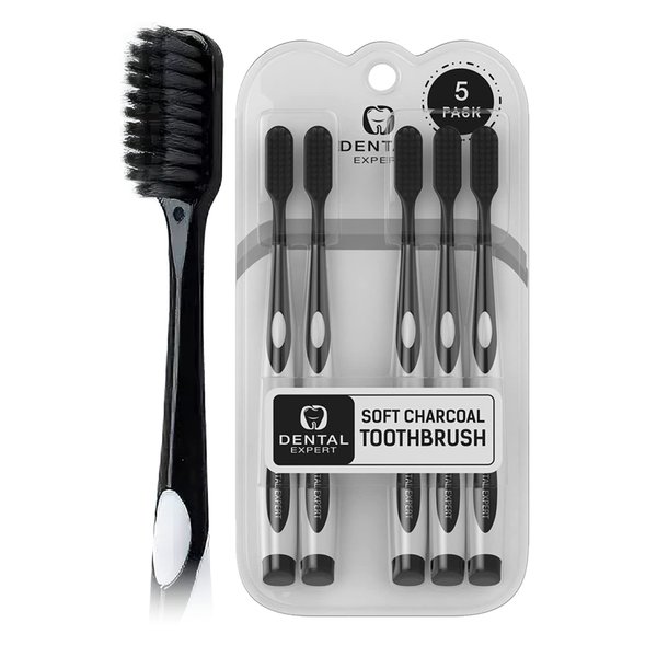 Dental Expert Charcoal Toothbrush Ultra Soft for Sensitive Gums - Teeth Whitening Brush for Adults & Children [Extra Family Pack] - Medium Tip Bristles