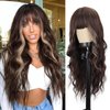 MERISIHAIR Brown Wavy Wig with Bangs,Long Brown Highlight Wig for Women,Heat Resistant Synthetic Wigs Daily Party Holiday Festival Chrismas Travel Used