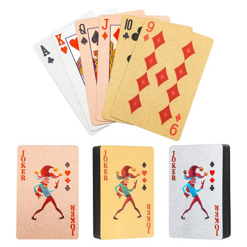 Chemeno Waterproof Playing Cards with Case：3 Deck of Playing Cards, PET, Plastic Playing Cards Bridge Size for Pool Outdoor Poker Cards Game Party Black Pink Gold