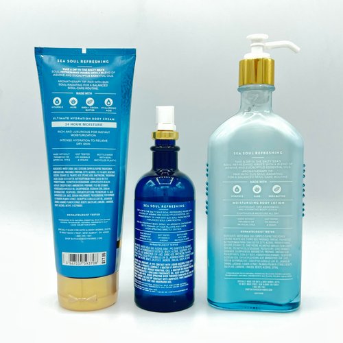 Sea Soul Refreshing Bath & Body Aroma 3-Piece Bundle | Ultimate Hydration Body Cream, Essential Oil Mist and Moisturizing Body Lotion
