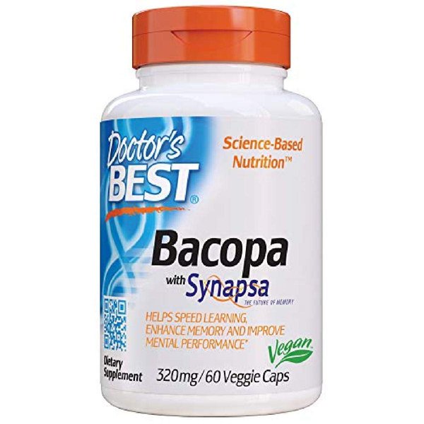 Doctor's Best Bacopa with Synapsa, Brain, Enhances Memory, Antioxidant, Non-GMO, Vegan, Gluten & Soy Free, 320 mg, 60 Count