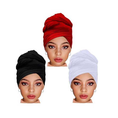 KARAM 3PCS Head Wraps for Women Turban Stretchy Premium Jersey Headband for African Hair Locs Braids and Muslim Hijab Scarf (White, Black, Wine Red)