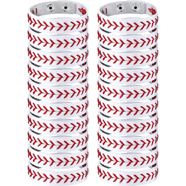Genuine Leather Baseball Bracelet Baseball Wristbands Baseball Gifts for Boys Men Women Girls Baseball Players Sports Team (20 Pcs)
