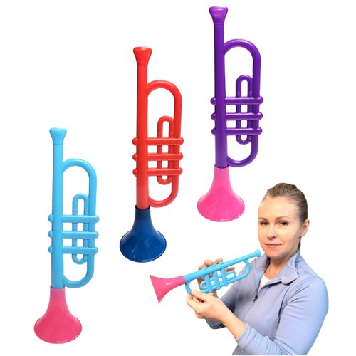 Colorful Plastic Trumpets (13 Inch) Noisemaker Music Toys for Kids Instruments Noise Makers for Parties and Events, Cool Birthday Party Favors, Sports Celebrations   (3 Trumpets (3 Colors))