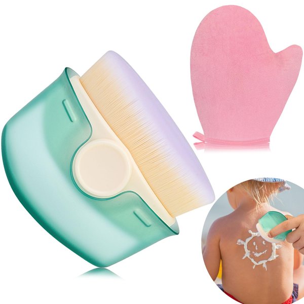 Dexspoeny Sunscreen Applicator for Kids and Self Tanning Mitt Applicator,Sunscreen Applicator and Self Tanning Glove,Sunscreen Brush Applicator for Face and Hands,Legs(Green+Pink)