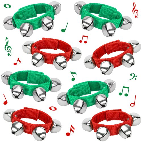 POPLAY 8PCS Christmas Wrist Bells, Wrist Band Jingle Bells Percussion Instruments Musical Rhythm Toys for Chrismtas Party Favors Decorations