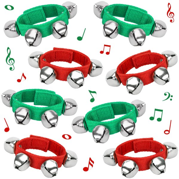 POPLAY 8PCS Christmas Wrist Bells, Wrist Band Jingle Bells Percussion Instruments Musical Rhythm Toys for Chrismtas Party Favors Decorations