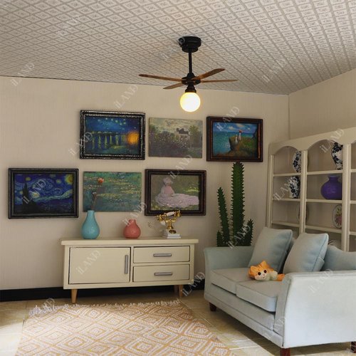 iland Miniature Dollhouse Accessories for Dollhouse Furniture on 1:12 Scale, Frames w/Printed Classic Impressionist Paintings Set (4 Frames & Impressionist Paintings)