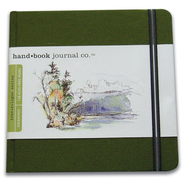 Travelogue Drawing Book, Square 5-1/2 x 5-1/2, Cadmium Green Artist Journal, 5.5*5.5 inch