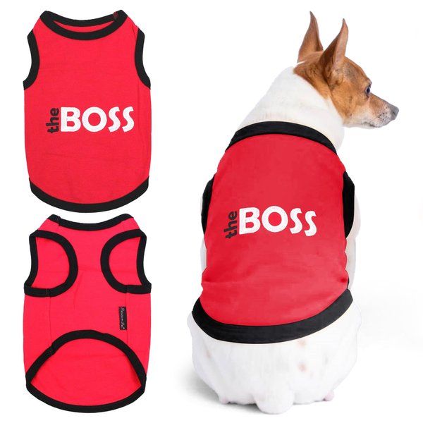 Parisian Pet Dog T-Shirt with Embroidered 'The Boss' - Lightweight Dog Shirt - Sleeveless Dog Outfit Boss - Dog Clothes for Medium-Sized Dogs, M