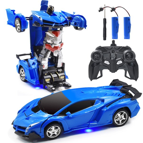Jeestam RC Car Robot for Kids Transformation Car Toy, Remote Control Deformation Vehicle Model with One Button Transform 360°Rotating Drifting 1:18 Scale, Best for Boys and Girls (Blue)