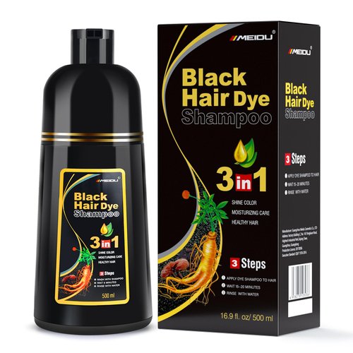MEIDU Black Hair Dye Shampoo for Gray Hair, Semi-Permanent Hair Color Shampoo for Women and Men, Herbal Ingredients, Instant Hair Coloring Shampoo 100% Grey Hair Coverage (17.6 Fl oz)