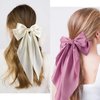Atoden Hair Bows 4Pcs Silky Satin Hair Ribbons Cute Coquette Bows Oversized Long Tail Bow Hair Barrettes Metal Clips Bowknot Hair Accessories for Women Teen Girl Gifts Trendy Stuff Beige Pink Purple