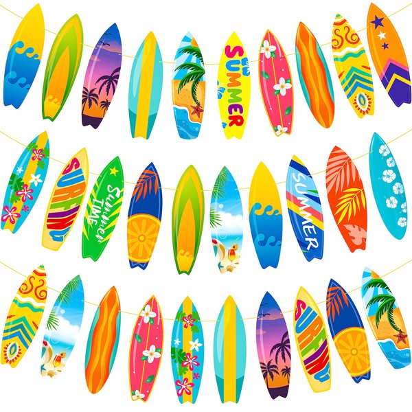 2pcs Surfboard Themed Banner Decorations Summer Surfing Birthday Party Decorations Surf Birthday Garland Decorations for Swimming Pool Summer Beach Party Birthday Baby Shower Party Supplies