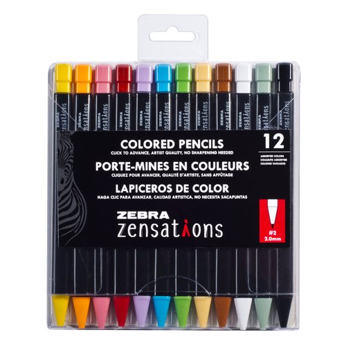 Zebra Pen Zensations Mechanical Colored Pencils, 2.0mm Point Size, Assorted Colored Lead, 12-Count