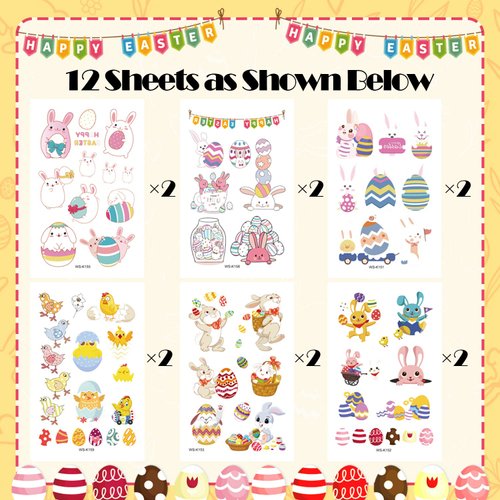 Leesgel Temporary Tattoo for Kids, Easter Eggs Chicken Tattoo Stickers, Luminous Kids Tattoos for Gifts Filler Easter Egg Basket Stuffers Easter Party Favors Decorations Supplies School Rewards