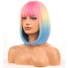 BERON Rainbow Ombre Wigs for Womens with Bangs Straight Colorful Bob Wig Girls Multi-color Heat Resistant Synthetic Cosplay Party or Daily Used Wigs