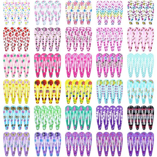 Cinaci 120pcs in 30 Cute Patterns 5cm/2" Colorful Printed Metal Snap Hair Clips Barrettes Bangs Holders Accessories for Baby Girls Toddlers Kids Teens