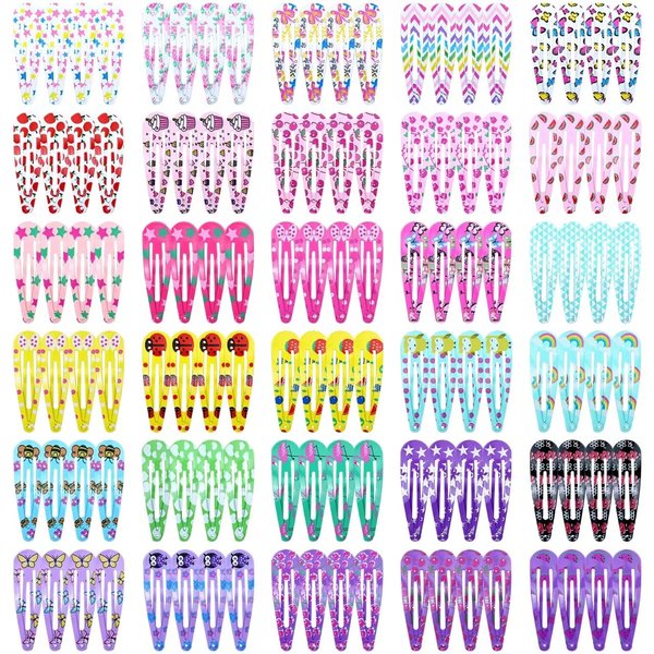 Cinaci 120pcs in 30 Cute Patterns 5cm/2" Colorful Printed Metal Snap Hair Clips Barrettes Bangs Holders Accessories for Baby Girls Toddlers Kids Teens
