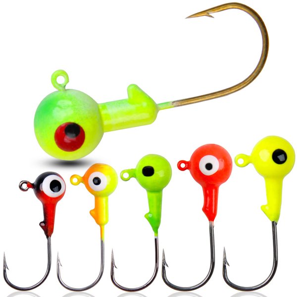Fishing Jig Head Hooks Round Ball Head Fishing Jigs Hook Bass Lures Crappie Jig Heads for Trout Walleye Freshwater Saltwater Surf Fishing Jigs 1/8oz