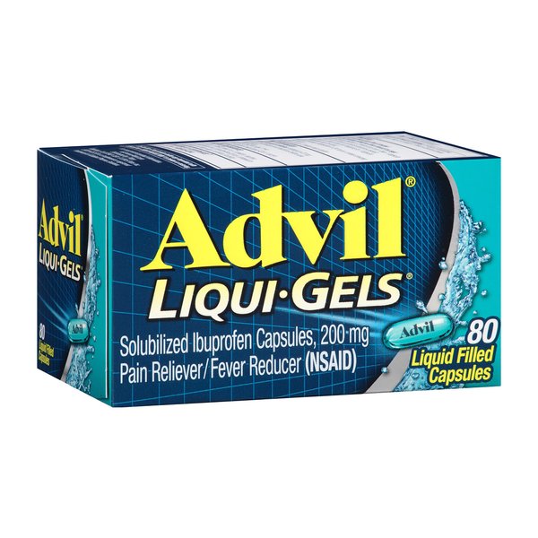 Advil Liqui-Gels Pain Reliever and Fever Reducer, Pain Medicine for Adults with Ibuprofen 200mg for Headache, Backache, Menstrual Pain and Joint Pain Relief - 80 Liquid Filled Capsules(Pack of 1)