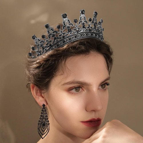 TOBATOBA Black Tiara Black Crown for Women, Gothic Crown Halloween Wedding Tiara Halloween Costumes for Women, Queen Crown Black Wedding Gothic Tiara Halloween Accessories for Women Prom Cosplay Party