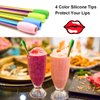 Reusable Boba Smoothie Straw Rainbow Metal Straws Wide Thick Fat Angled Tip Sharp End Straw for Milkshake Jumbo Bubble Tea Straws With Carry Case Bag Silicone Tips Brush 12mm 0.5in 4 Pack