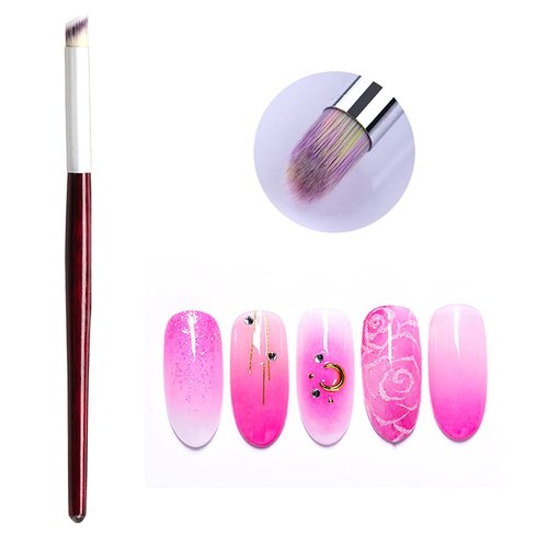 XEAOHESY 5pcs French Tip Nail Brush Set Half Moon Shape Silver Handle Oblique Head Black Handle Nail Brushes Red Wooden Handle Gel Builder Ombre Brush for Nail Manicure Tools