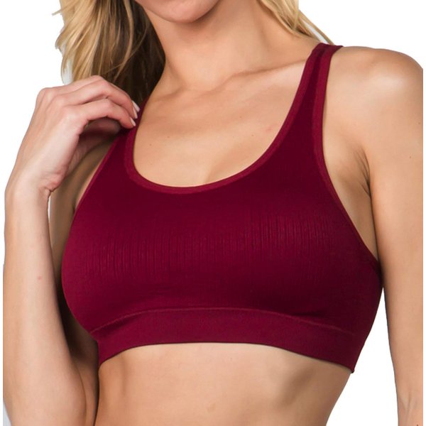 YELETE Lady's Macrame Cut Out Sports Bra Color Wine Red Size L