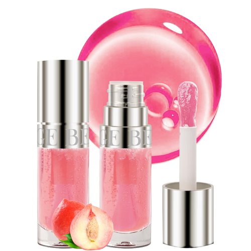 Hydrating Lip Glow Oil-2Pack Moisturizing Tinted Lip Gloss, Comfort Oil Lipgloss Big Brush Head Lip Glaze, Clear Shine Plumper Non-sticky Glow Reviver Lip Care Oil for Dry Lips, Women Makeup Gift-02