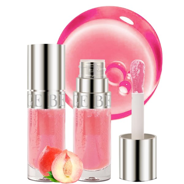 Hydrating Lip Glow Oil-2Pack Moisturizing Tinted Lip Gloss, Comfort Oil Lipgloss Big Brush Head Lip Glaze, Clear Shine Plumper Non-sticky Glow Reviver Lip Care Oil for Dry Lips, Women Makeup Gift-02