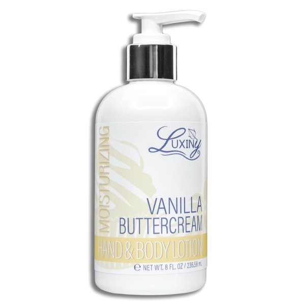 Daily Vegan Hand & Body Lotion for Dry Skin,Made with Jojoba Oil & Vitamin E, USA Made, Non Greasy Phthalate/Sulfate/Paraben Free & Cruelty-Free Formula, 8 oz (8 oz, Vanilla Buttercream)