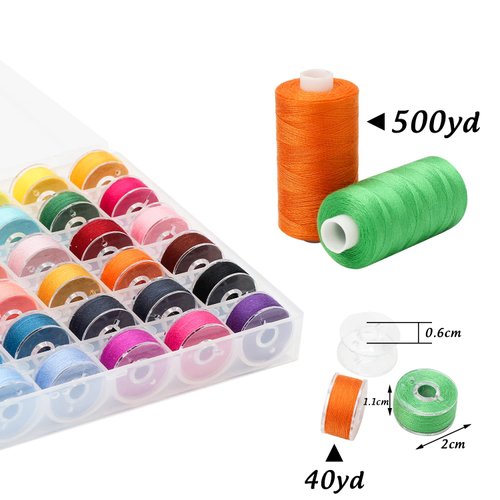 72Pcs Bobbins Sewing Threads Kit 36 Colors 500 Yards Sewing Polyester Thread Spools with 36Pcs Same Color Prewound Bobbins for Hand Sewing DIY Emergency Travel Sewing Machine Use
