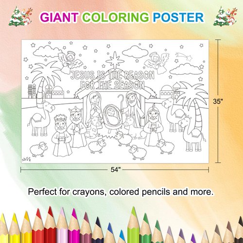 GROWTHMAGIC Christmas Giant Coloring Poster Christmas Coloring Tablecloth 35 x 54 for Kids Boys Girls Classroom Party Supplies Jesus is the Reason for the Season