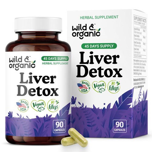 Wild & Organic Liver Detox Cleanse Capsules - Milk Thistle Silymarin, Dandelion Root Liver Support Formula - Milk Thistle Supplement - 90 Vegan Capsules - 45-Day Supply - No Fillers, Non-GMO