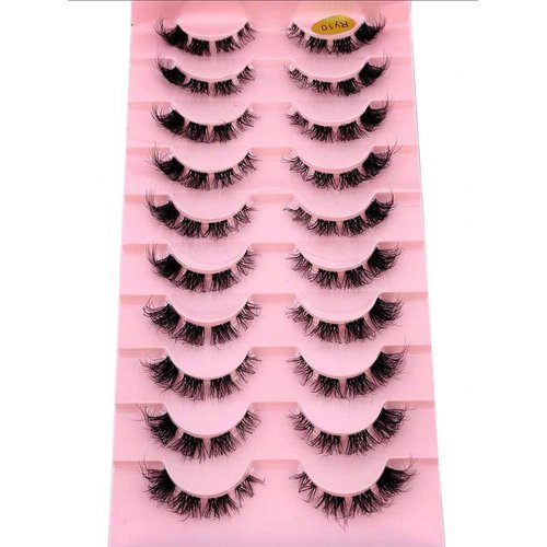 Generic Mink Lashes 10 Pairs Natural Soft B curl 3D False Eyelashes with Eyelash Glue for Women, black