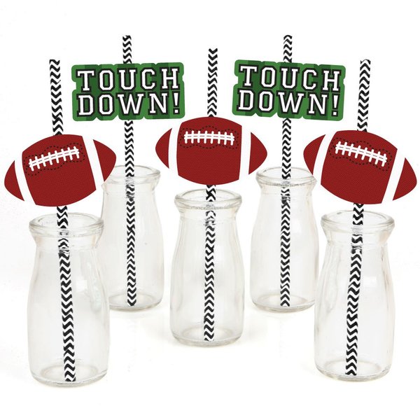 End Zone - Football Paper Straw Decor - Baby Shower or Birthday Party Striped Decorative Straws - Set of 24