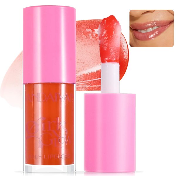 Wugbc Jelly Lip Oil Gloss, Big Brush Juicy Lips Glow Oil Mask Makeup, Moisturizing Tinted High Shine Nourishing Plumping Hydrating Dry Lip Balm Care, Non-Sticky All day for Women, Watermelon