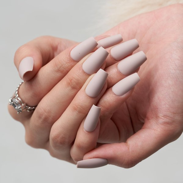 GLAMERMAID Press on Nails Short Coffin, Light Brown Glue on Gel Nails, 24Pcs Matte Medium Square Reusable UV Finish Fake Nails Acrylic False Nails Manicure Kits for Women Girls Gifts