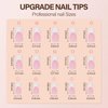 Vansiho French Tip Press on Nails, 150Pcs Long Square Pink Gel Nail Tips, French Square 3 in 1 Pre-French Gel Tips, Fake Nails for Nail Art DIY 15 Sizes