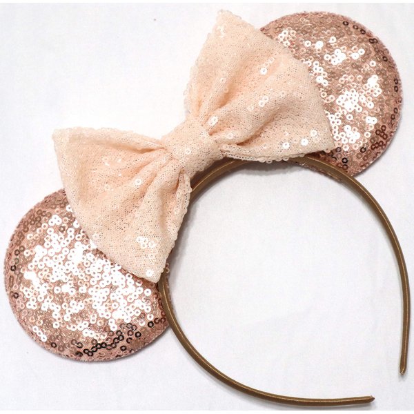 CLGIFT Beige Minnie Ears, Ivory Cream Minnie Ears, Silver White Minnie Ears, Mouse Ears, Silver Mickey Ears (Rose Gold)